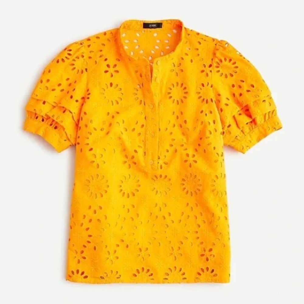 J.Crew Puff-sleeve popover top in eyelet XL